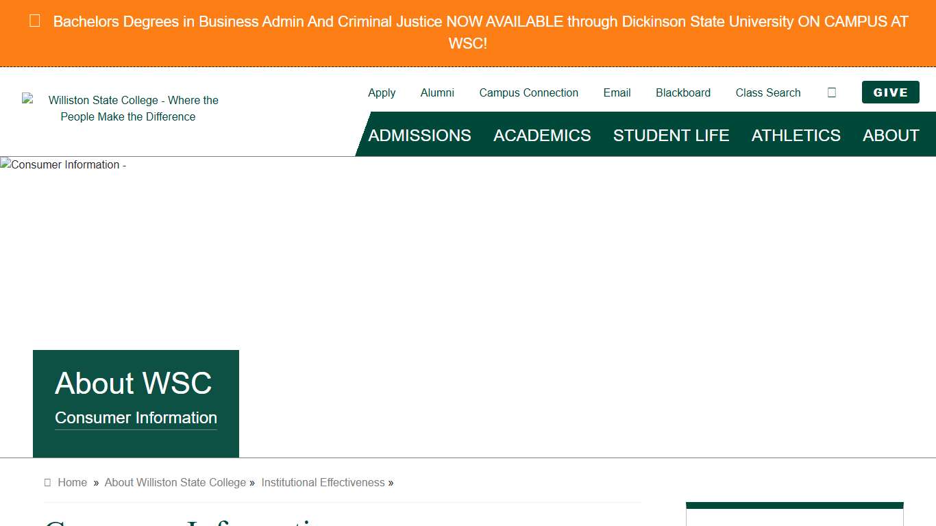 Consumer Information Williston State College