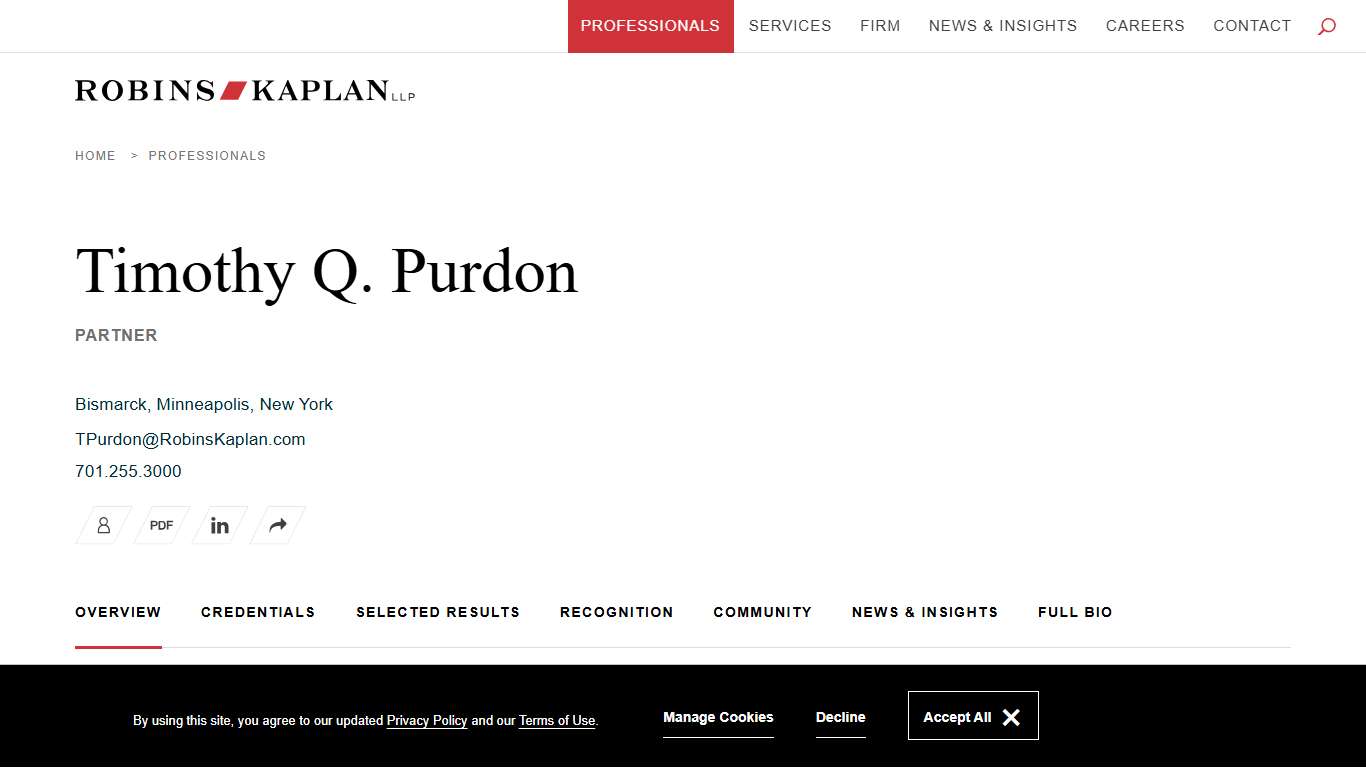 Timothy Q. Purdon Lawyers Robins Kaplan LLP Law Firm
